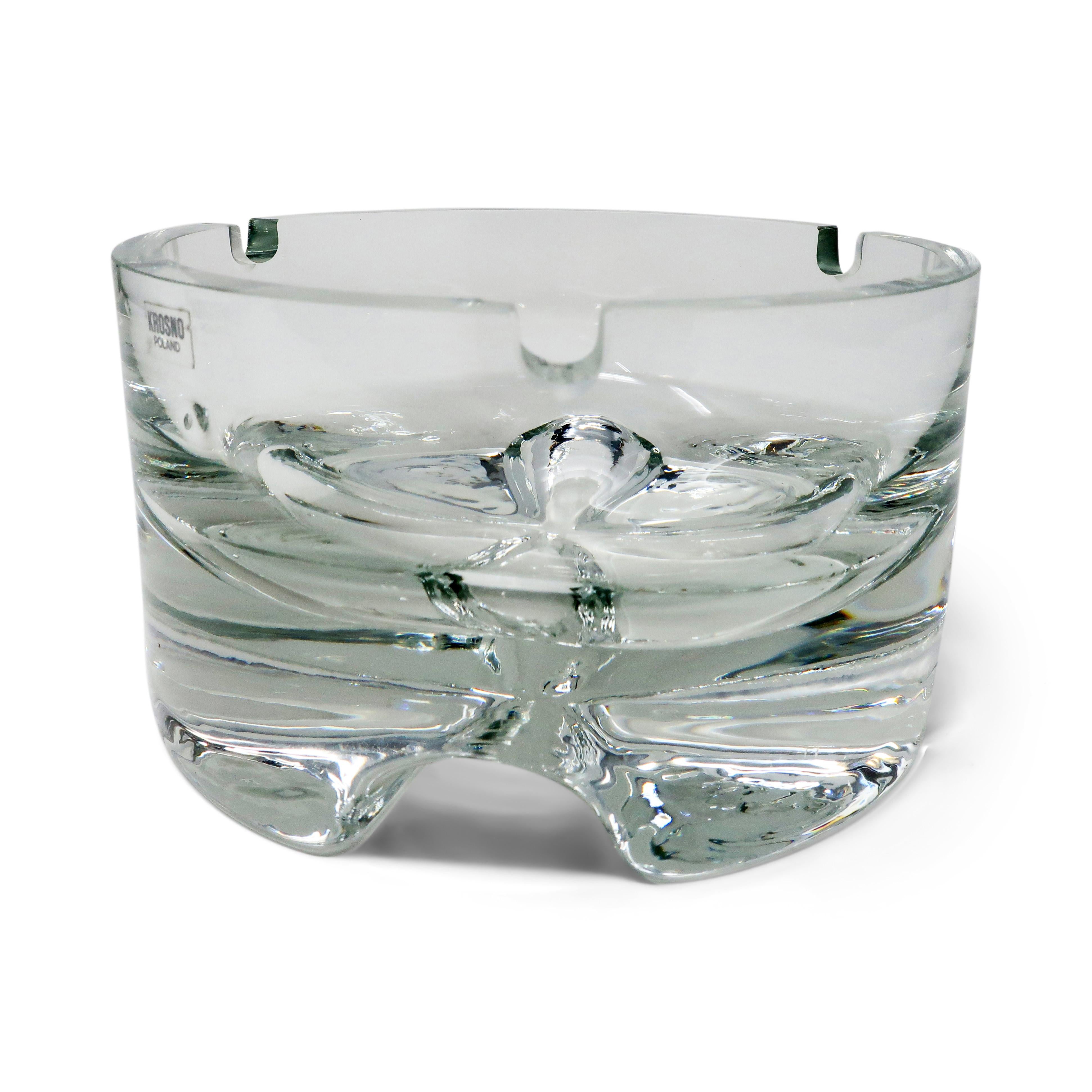 A vintage 1960s Krosno crystal ashtray from Poland in excellent condition. Very heavy with one tiny imperfection blown into the piece (see photos). “Krosno Poland” sticker on exterior.

Measures: 6.5