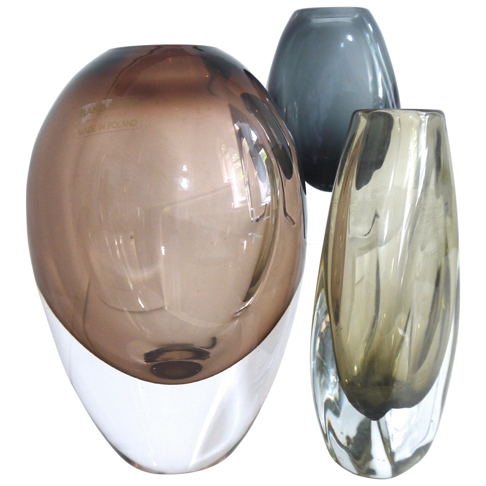 Vintage Krosno Sommerso Glass Vase Late 1970s-Early 1980 Modernist Design For Sale
