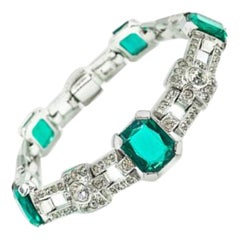 Vintage KTF Art Deco Emerald & White Paste Cocktail Bracelet 1935