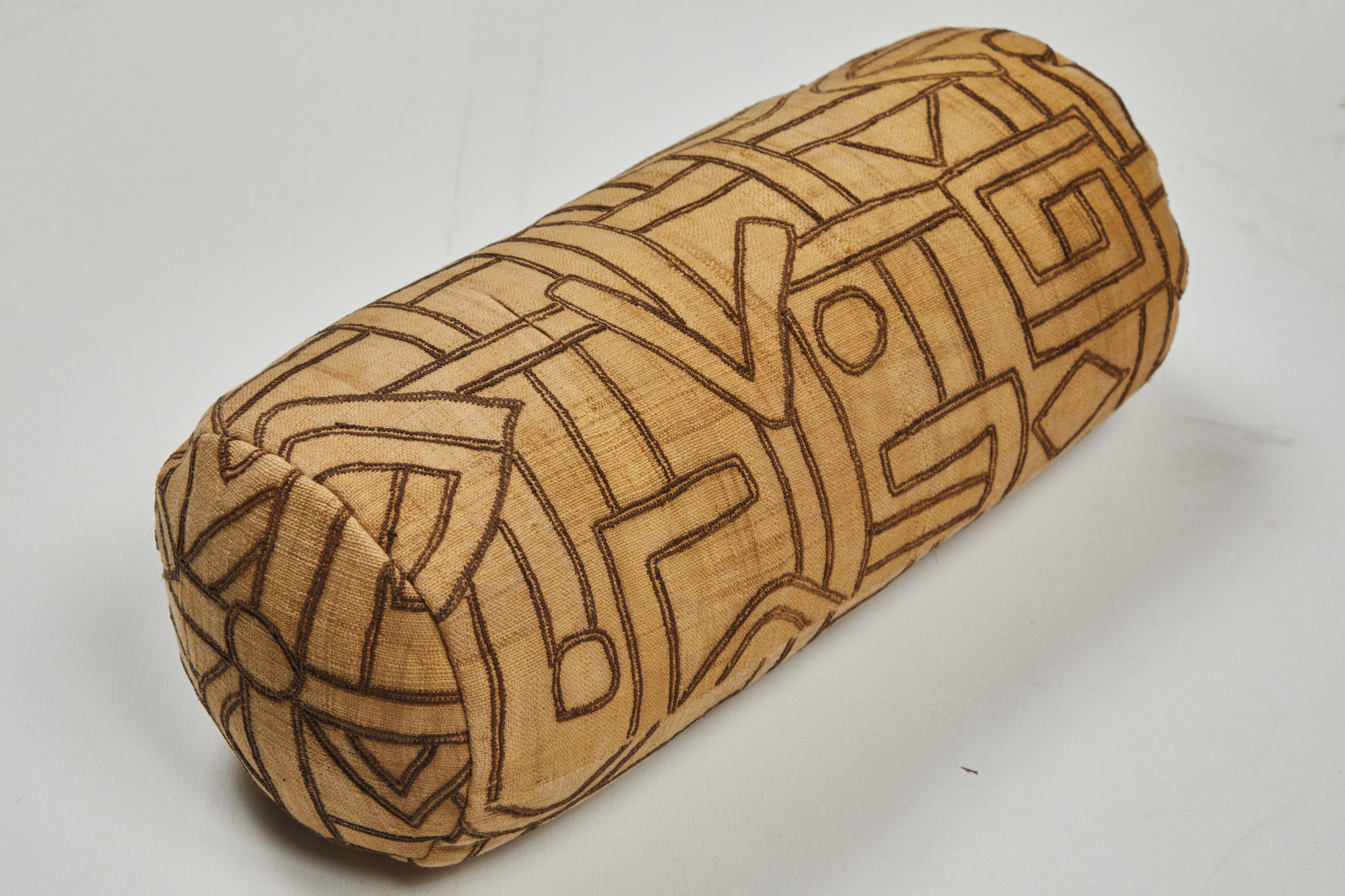 Vintage Kuba Cloth Bolster Pillow In Good Condition For Sale In Los Angeles, CA