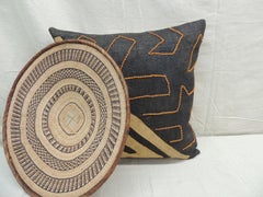 Vintage Kuba Orange and Black Handwoven Patchwork African Decorative Pillow