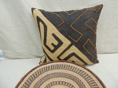 Vintage Kuba Orange and Black Handwoven Patchwork African Decorative Pillow