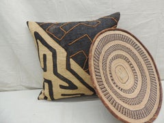 Vintage Kuba Orange and Black Handwoven Patchwork African Decorative Pillow
