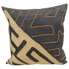 Vintage Kuba Orange and Black Handwoven Patchwork African Decorative Pillow