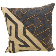 Vintage Kuba Orange and Black Handwoven Patchwork African Decorative Pillow