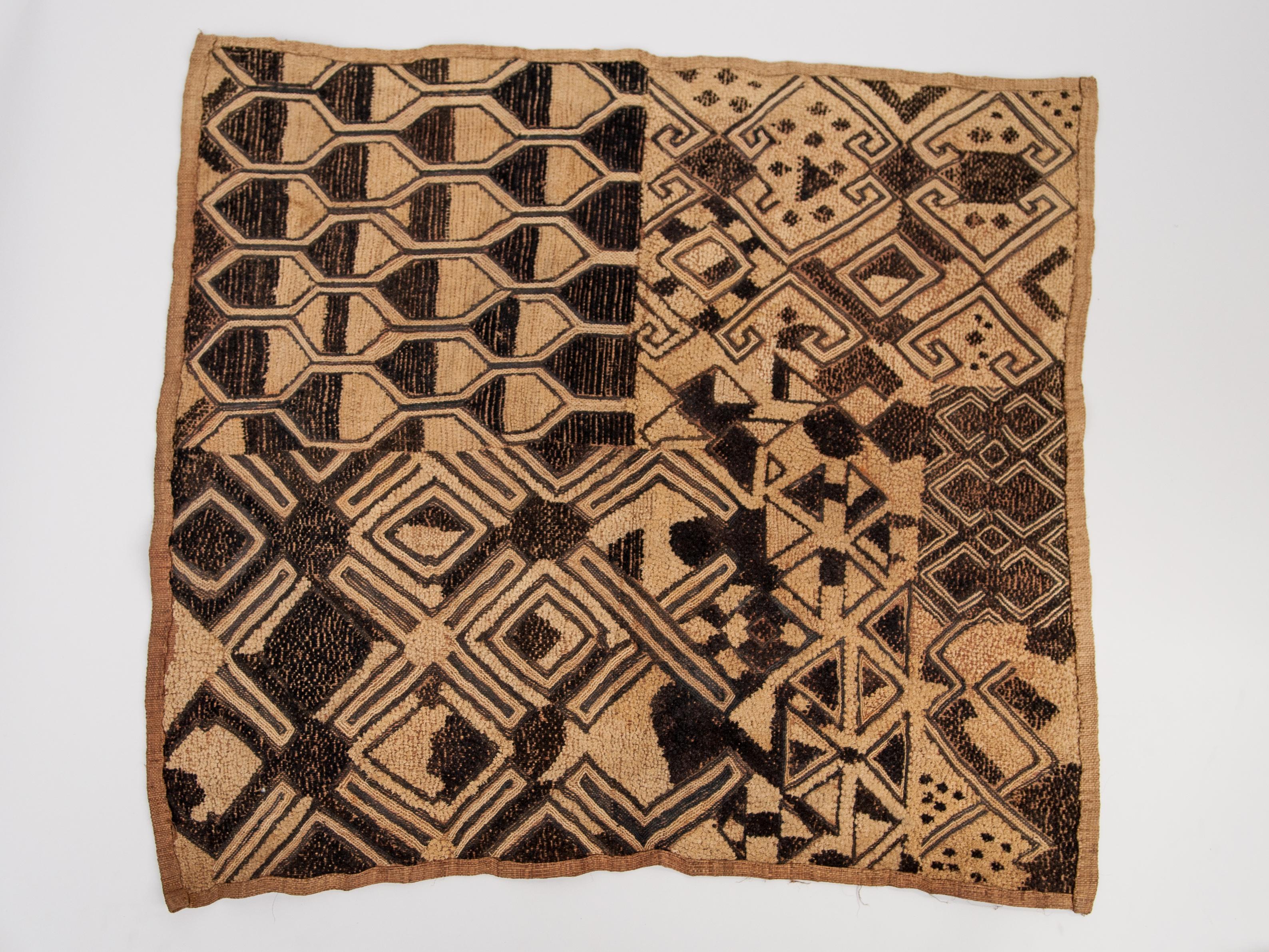 Tribal Vintage Kuba Raffia Textile Panel, Central Africa, Mid-20th Century
