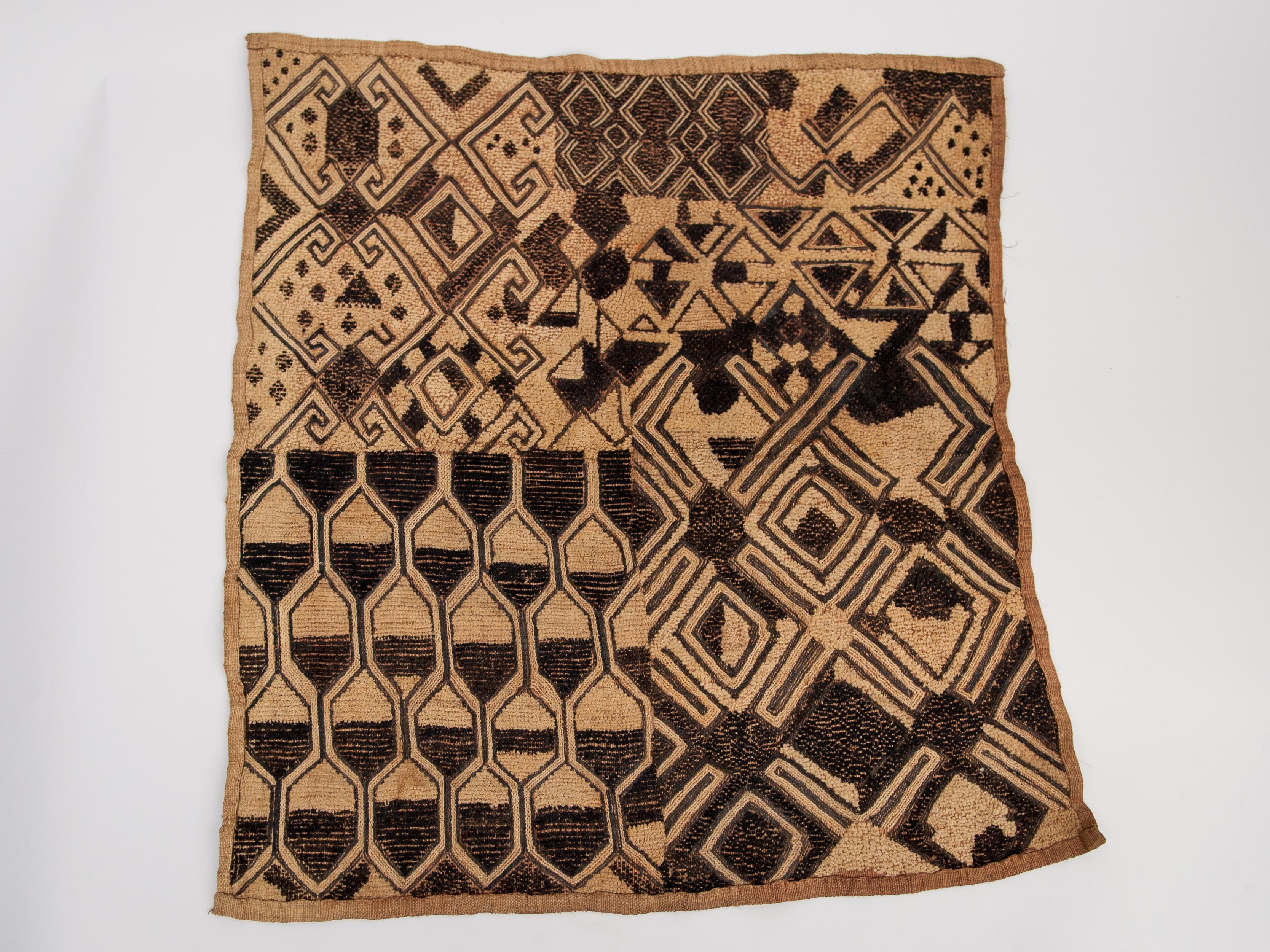 Central African Vintage Kuba Raffia Textile Panel, Central Africa, Mid-20th Century