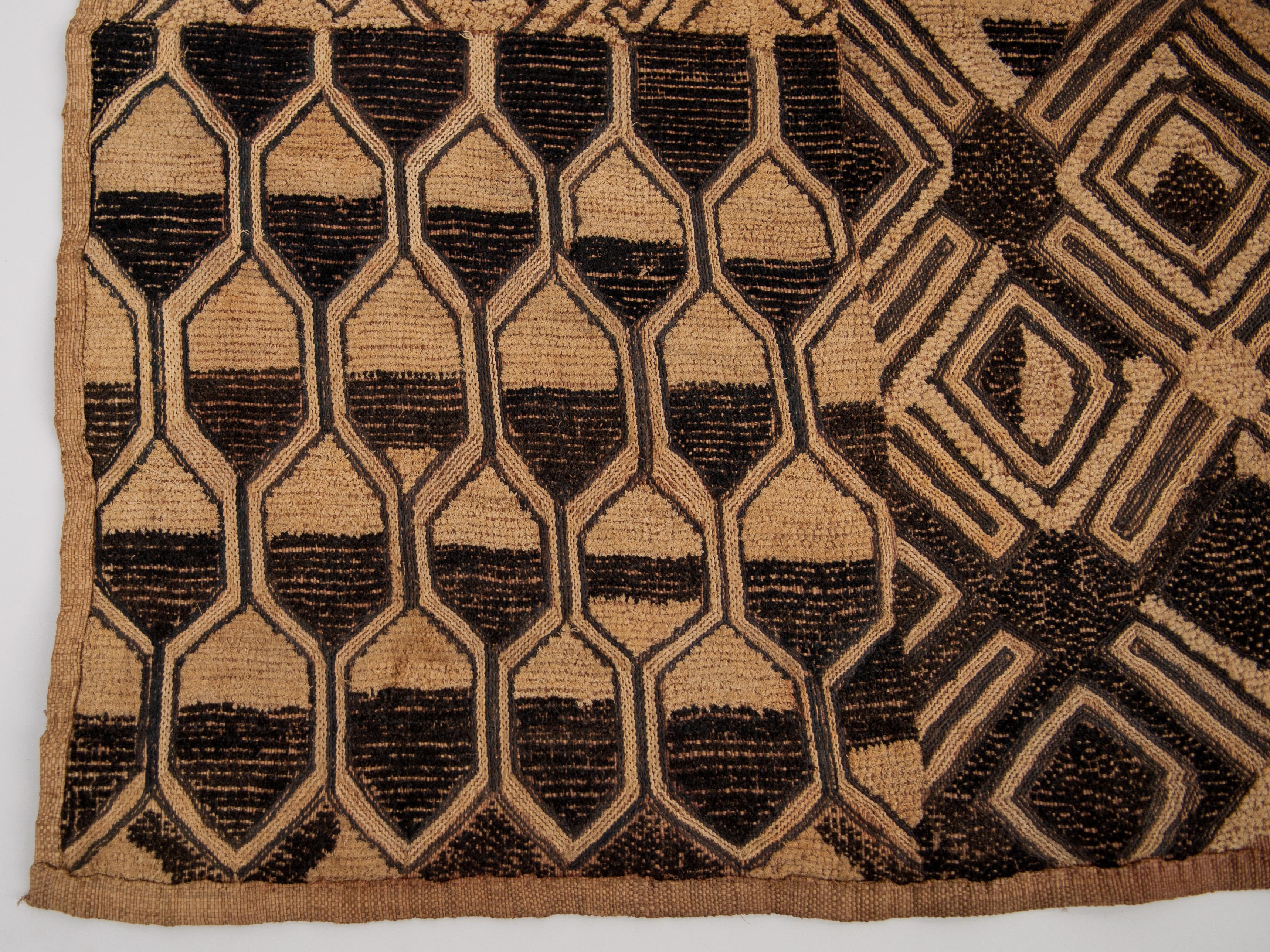 Hand-Woven Vintage Kuba Raffia Textile Panel, Central Africa, Mid-20th Century