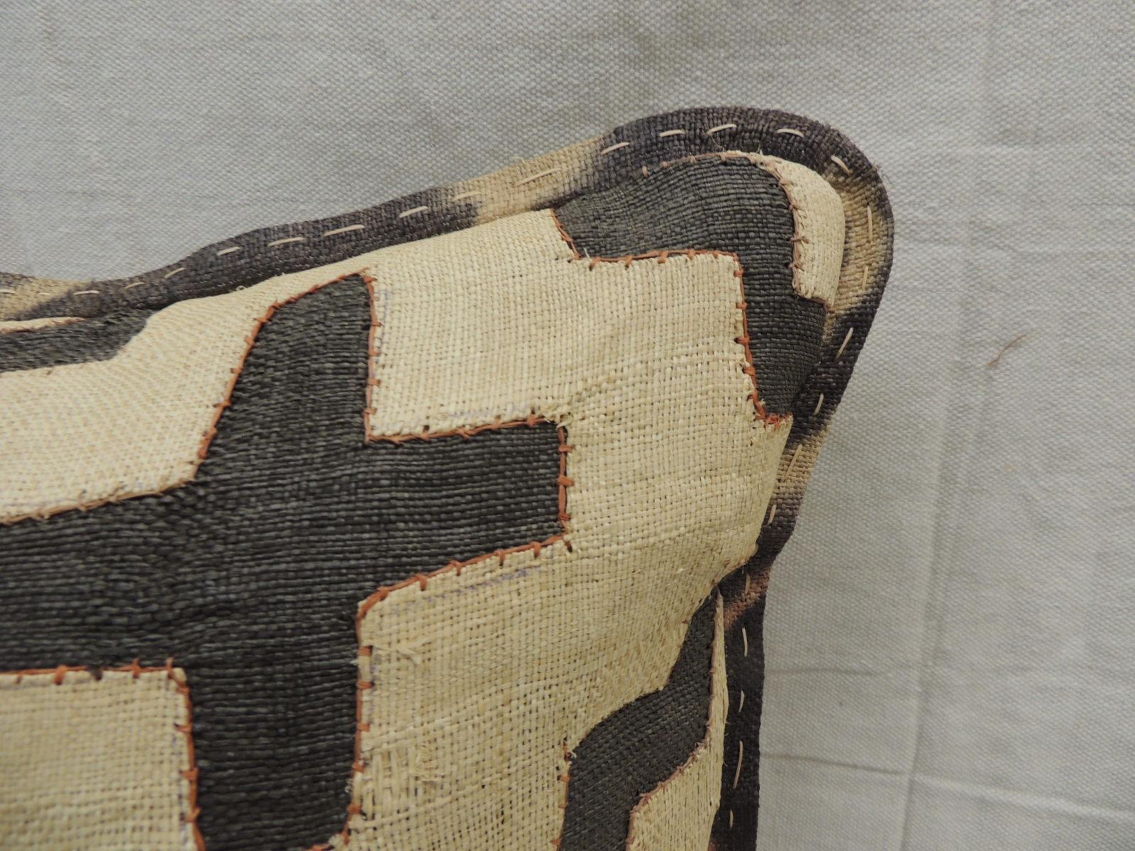 Tribal Vintage KUBA Tan and Black Handwoven Patchwork African Decorative Pillow