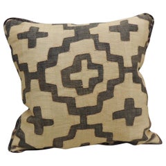 Vintage KUBA Tan and Black Handwoven Patchwork African Decorative Pillow