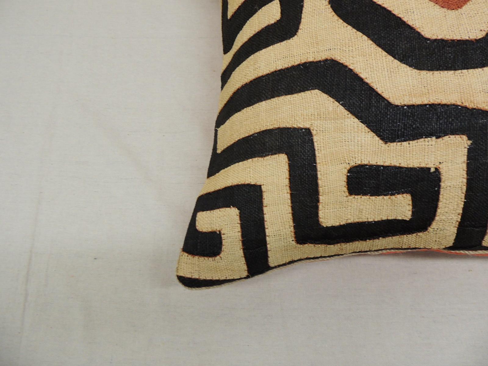 Linen Vintage Kuba Tan and Black Handwoven Patchwork Square African Decorative Pillow