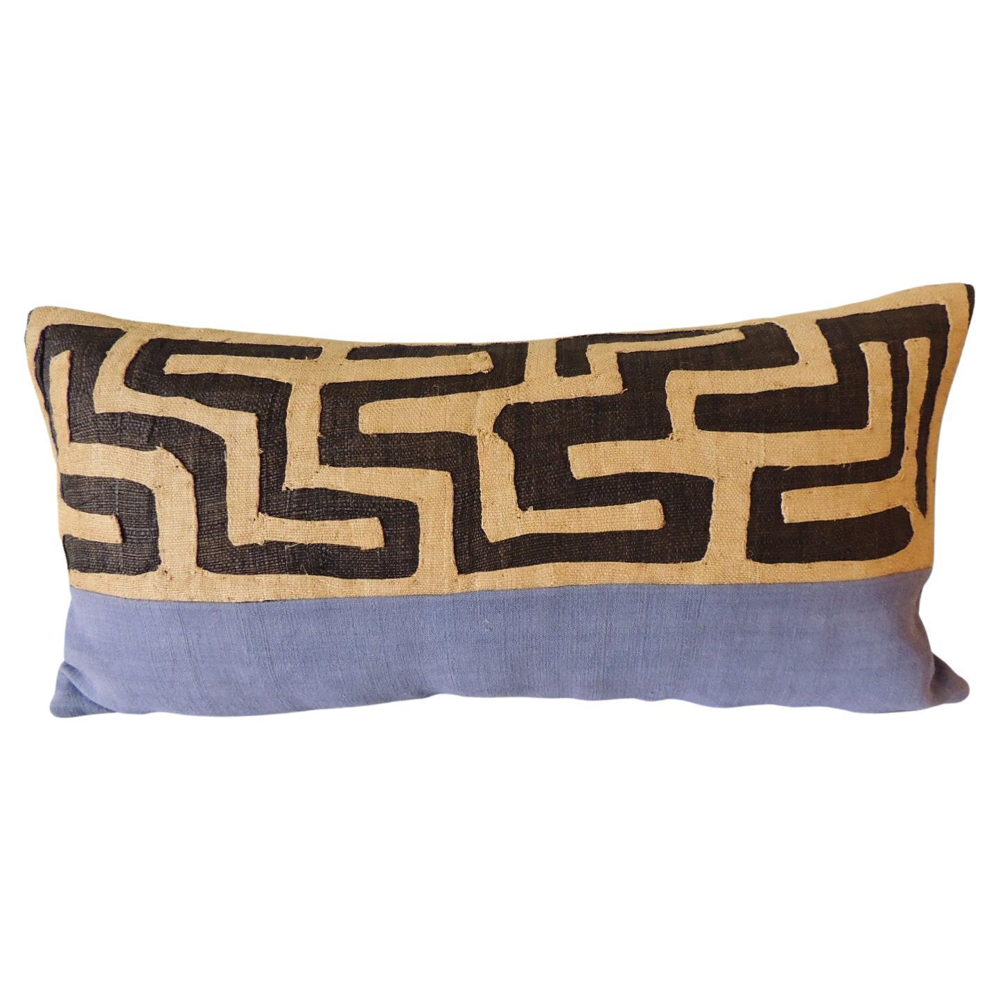 Vintage Dusty Pink Raffia Kuba Tribal Design Decorative Bolster Pillow