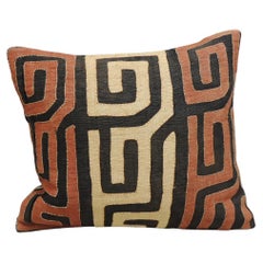 Vintage Kuba Tan and Red Handwoven Patchwork Square African Decorative Pillow