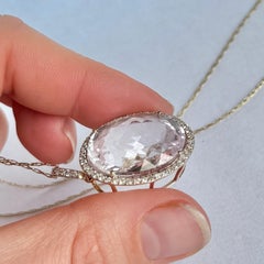 Vintage Kunzite and Diamond Pendant on a 9 Carat Gold Chain
