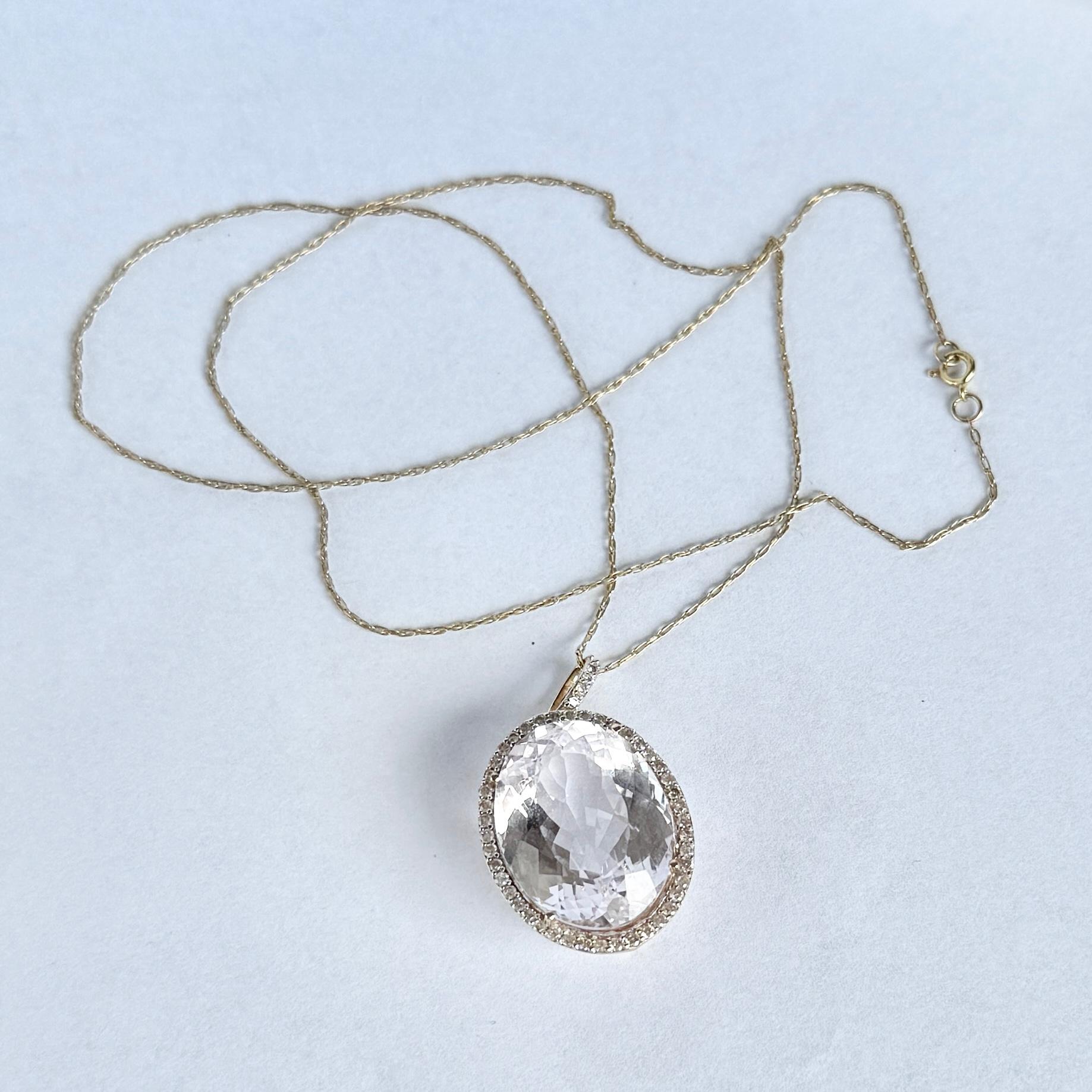 Vintage Kunzit und Diamant-Anhänger an einer 9 Karat Goldkette im Zustand „Gut“ im Angebot in Chipping Campden, GB
