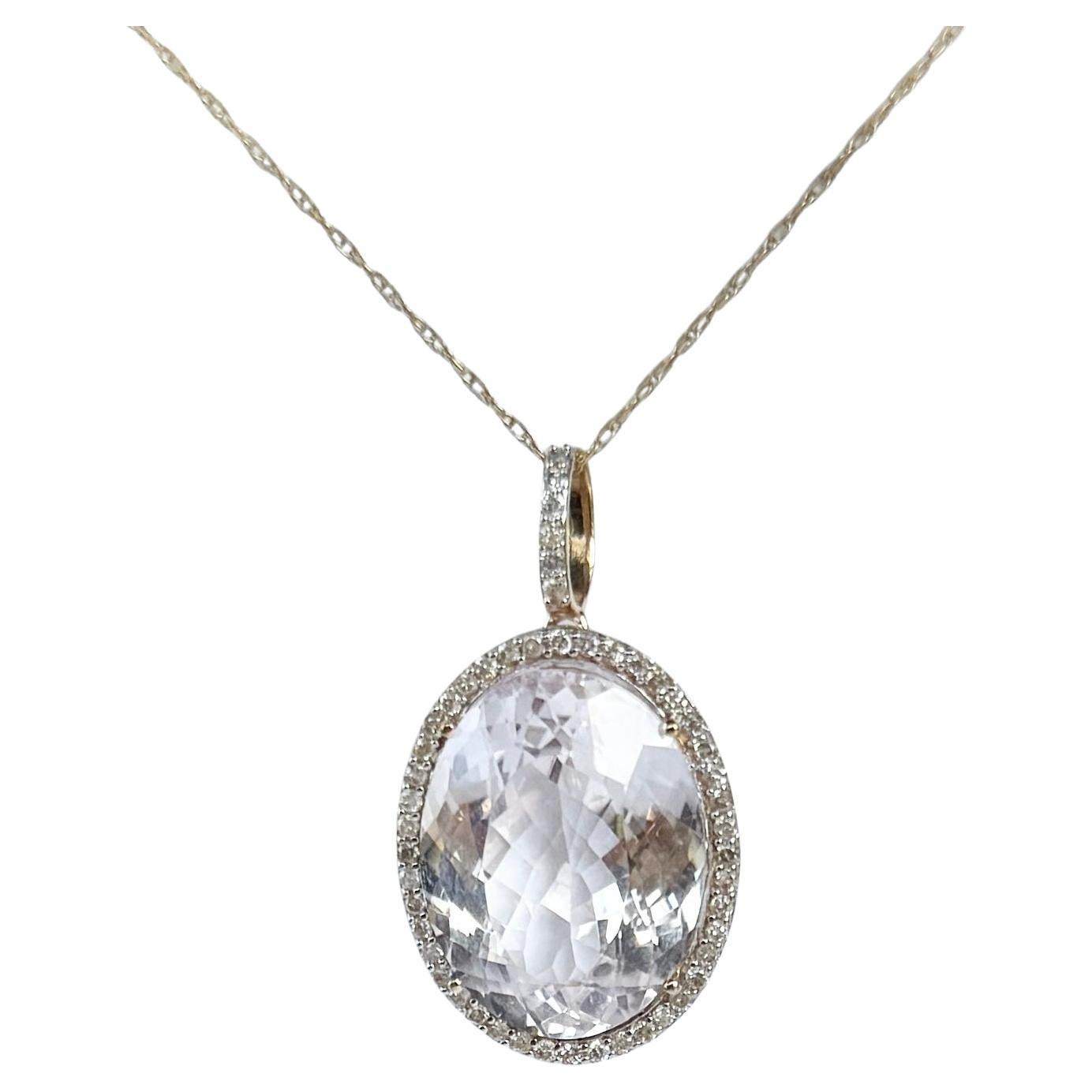 Vintage Kunzite and Diamond Pendant on a 9 Carat Gold Chain