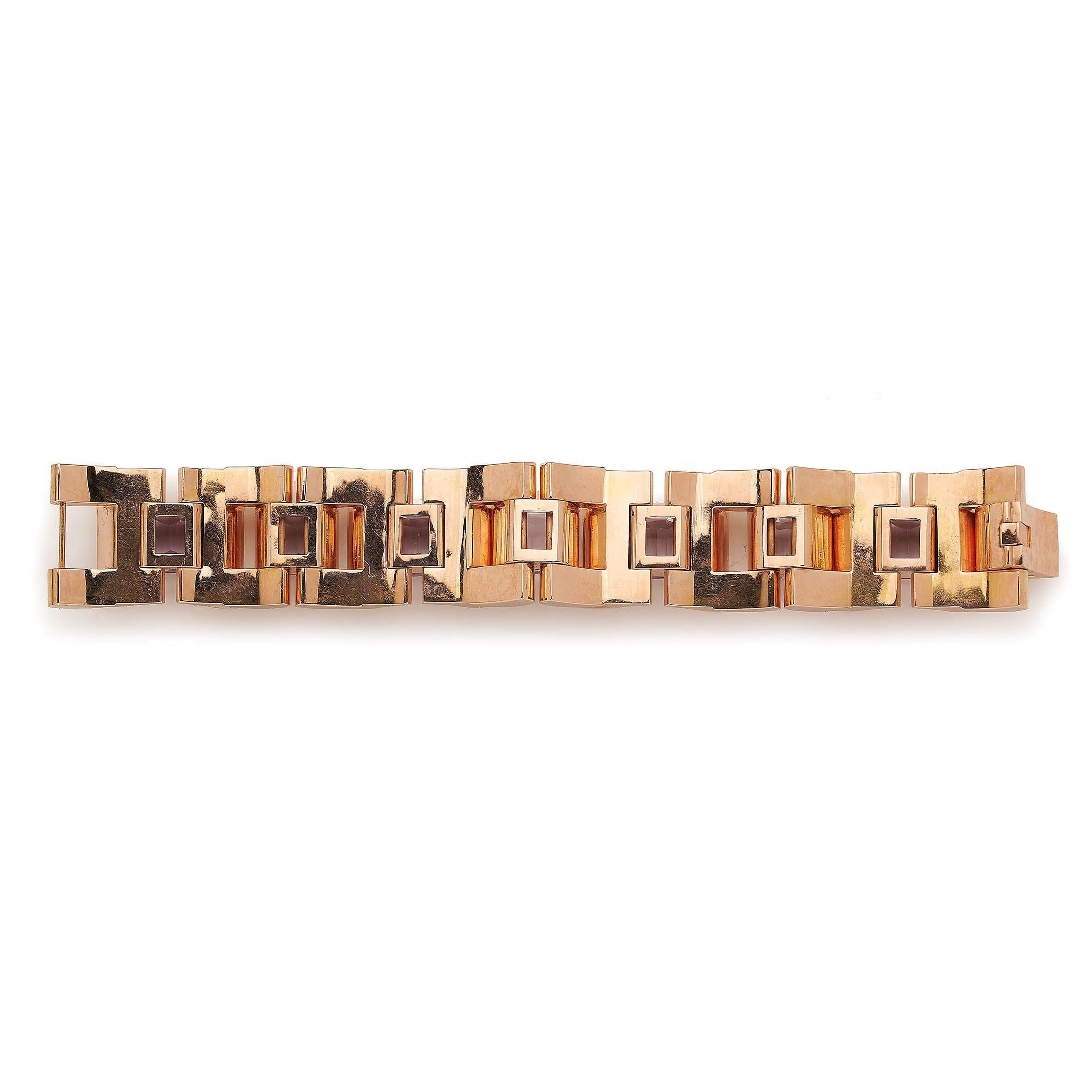 Women's Vintage Kunzite and Gold Bracelet, circa 1945 For Sale