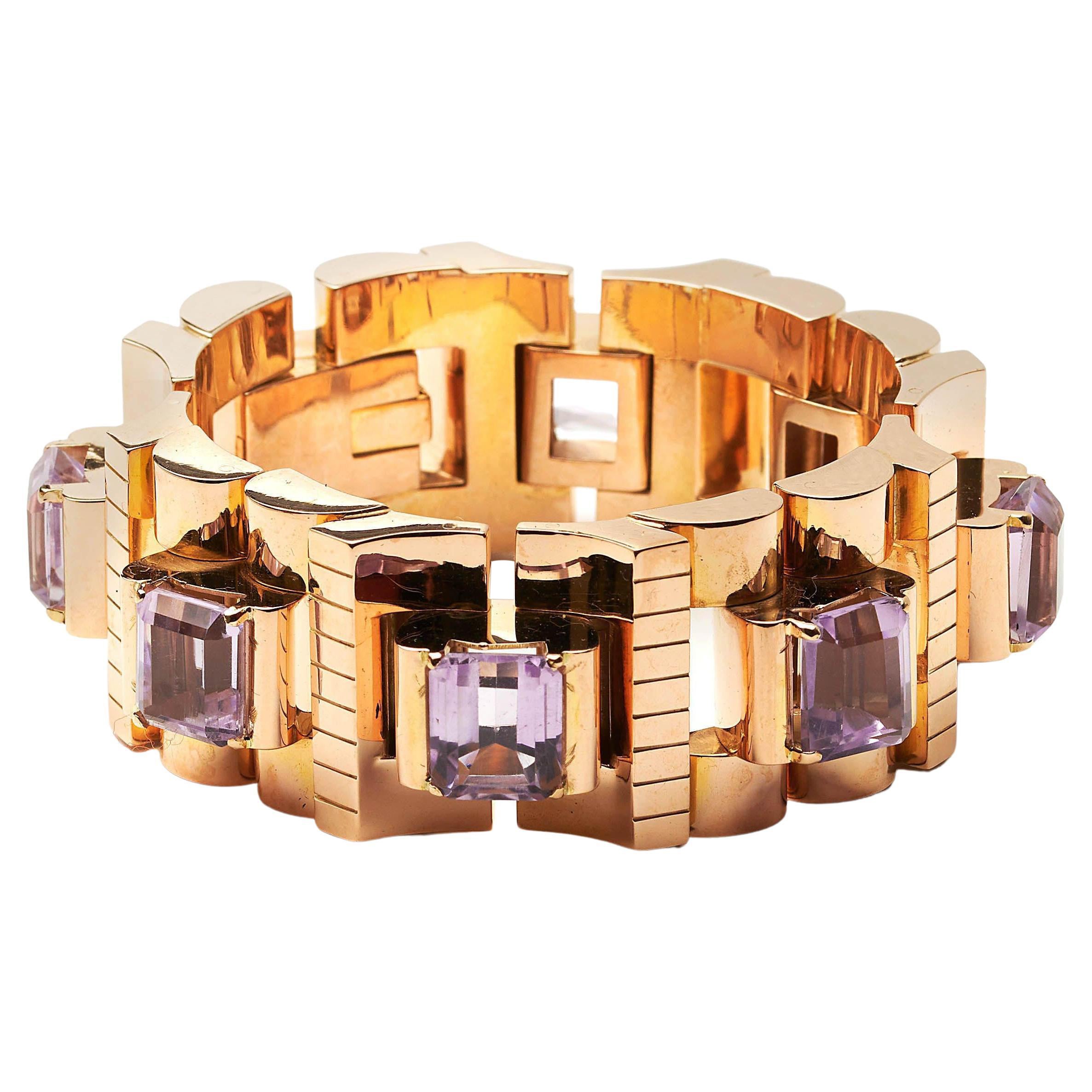 Bracciale vintage in oro e kunzite, 1945 circa