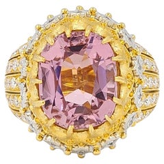Anello cocktail vintage con diamante Kunzite in oro giallo e bianco inciso a 18 carati