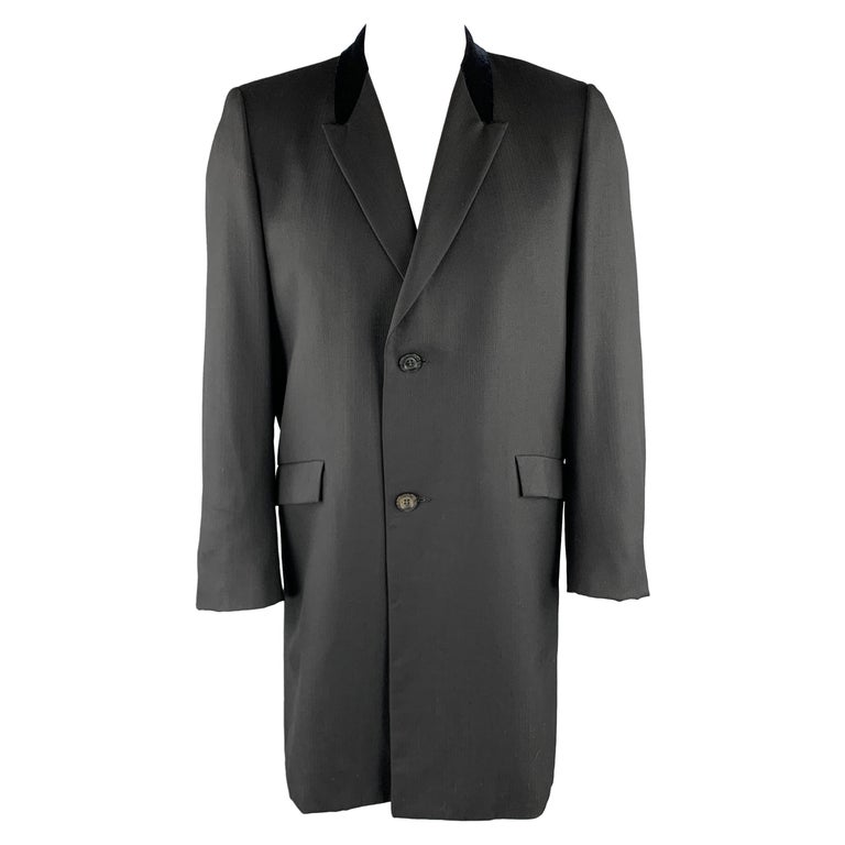 Vintage KUPPENHEIMER Size S Black Wool Peak Lapel Long Coat For Sale at ...