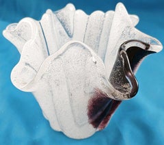 Jarrón de cristal Kurata o Iwata Glass ciruela y blanco con burbujas espumosas de bollicina tipo Murano