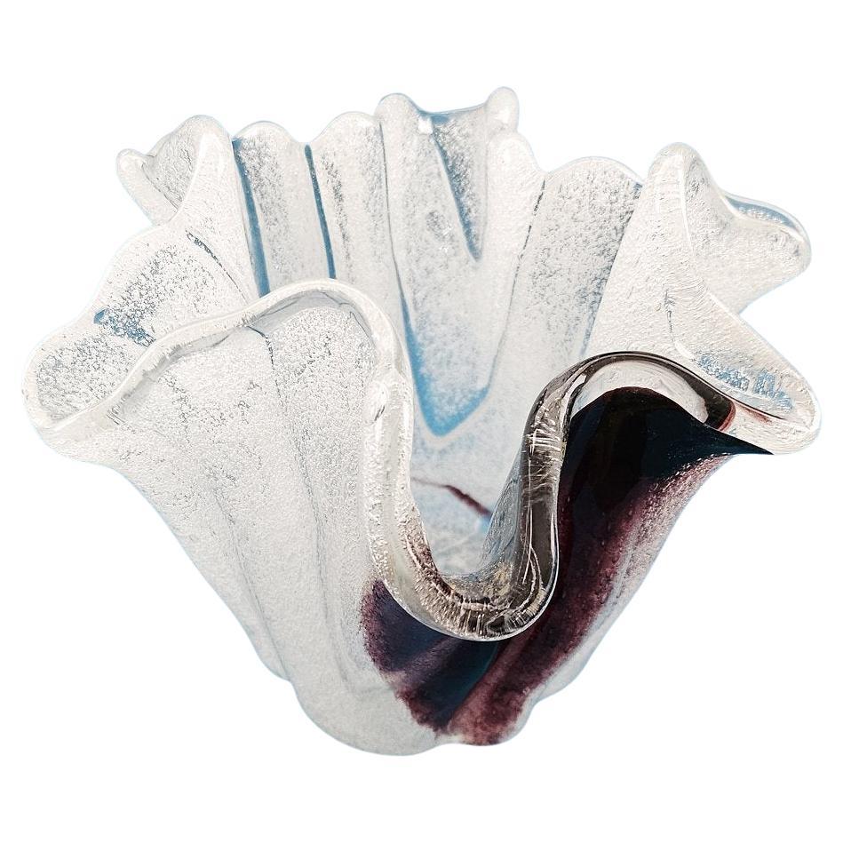 Plum & White Kurata or Iwata Glass Vase w/ Murano Type Bollicine Foamy Bubbles