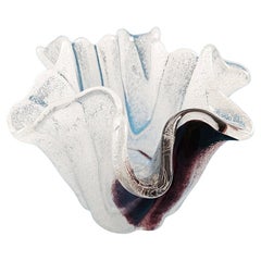 Plum & White Kurata or Iwata Glass Vase w/ Murano Type Bollicine Foamy Bubbles