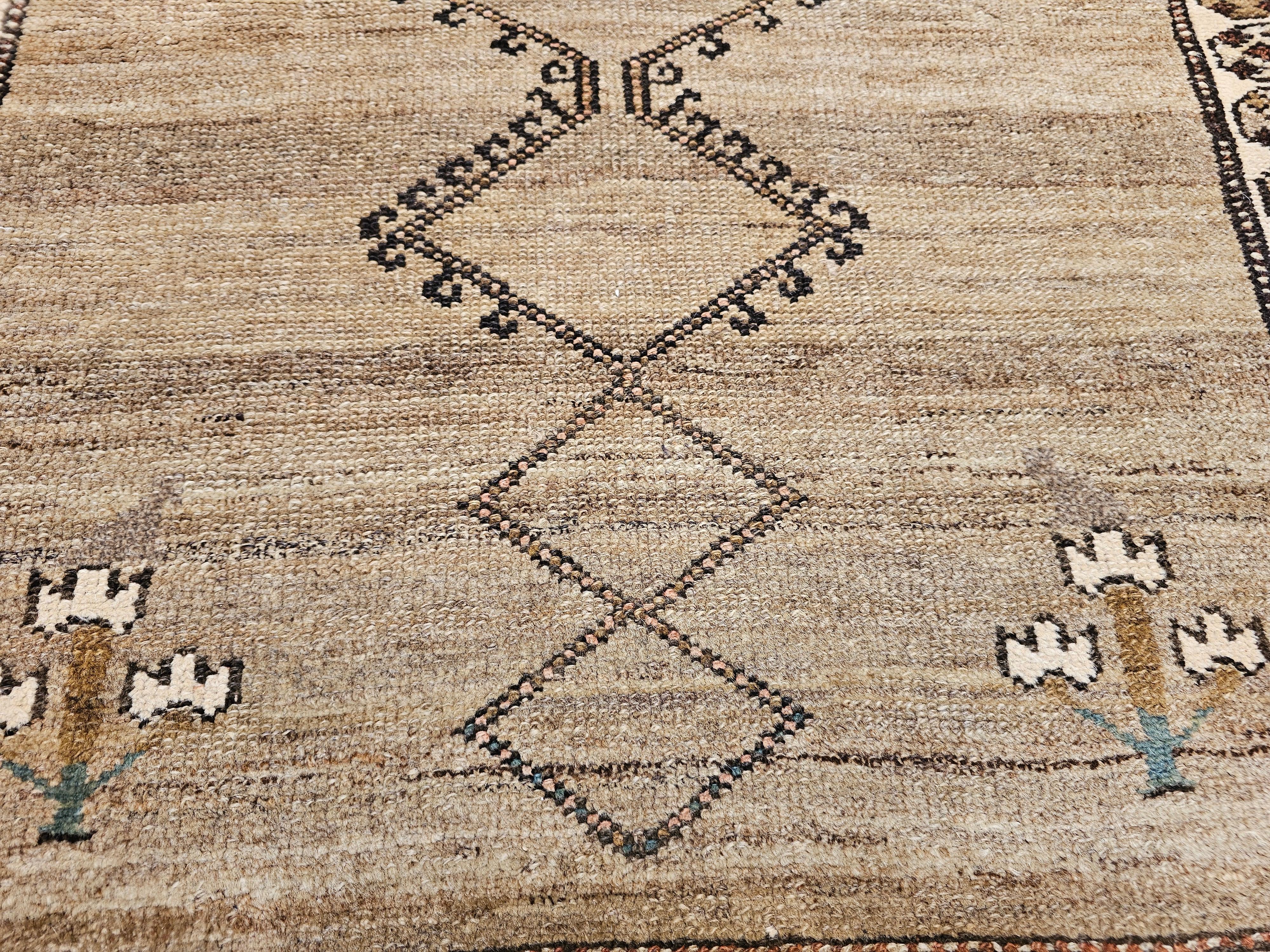 Alfombra kurda vintage Bidjar de diseño geométrico en tonos tierra Lana en venta