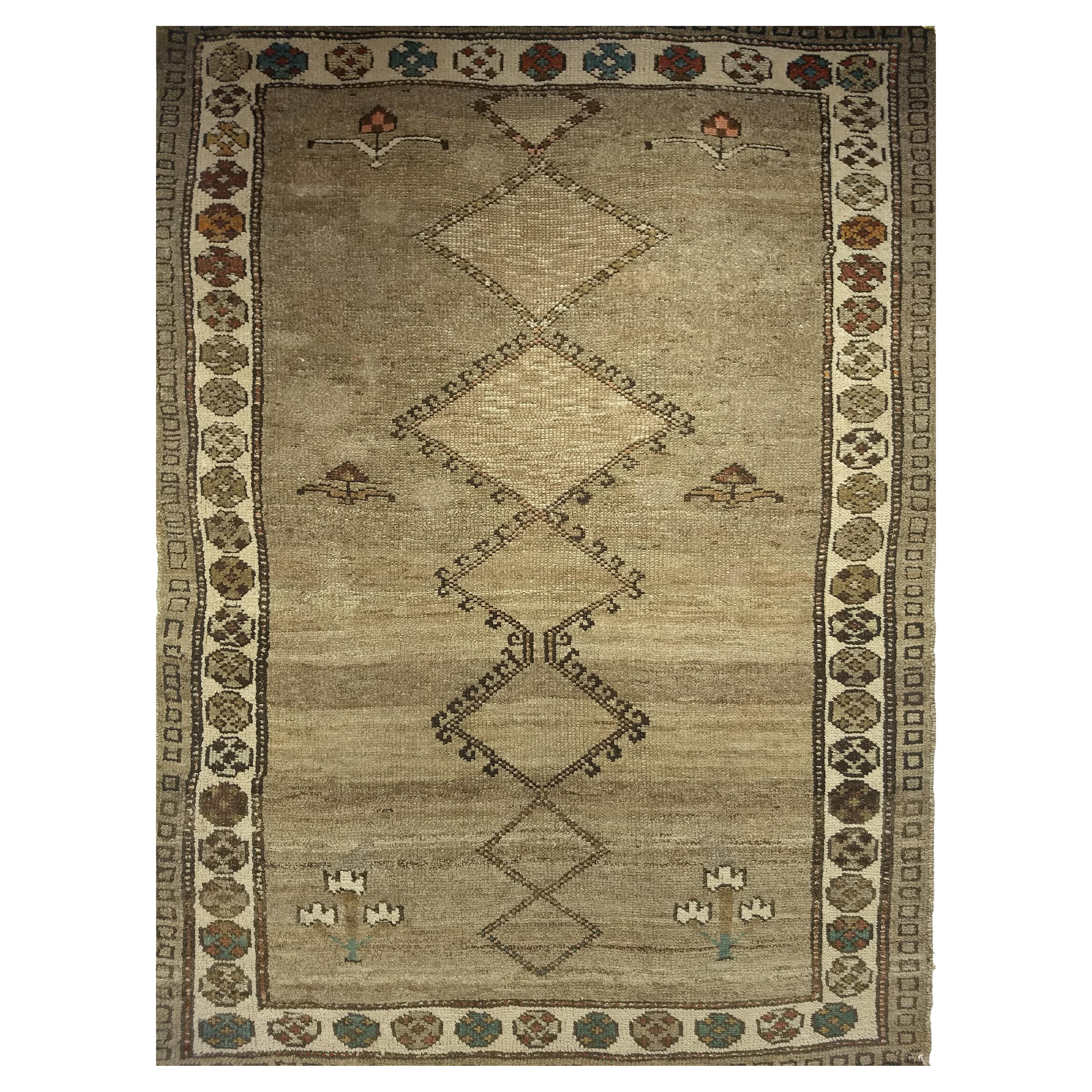 Alfombra kurda vintage Bidjar de diseño geométrico en tonos tierra en venta