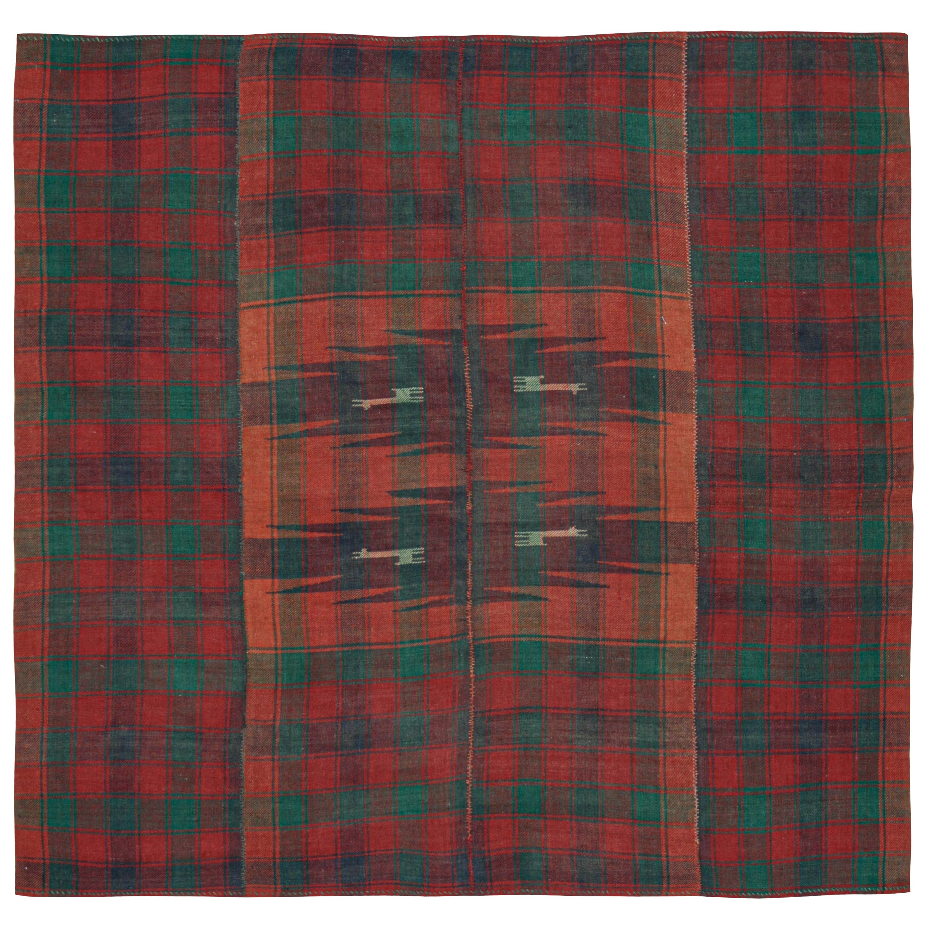 Tapis Kilim persan kurde vintage Jajim à motif à carreaux rouges et sarcelles de Kilim