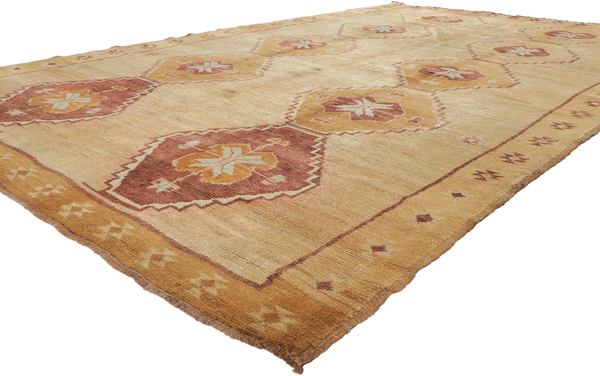 50379 Earth-Tone Vintage Turkish Kars Rug, 07'06 X 11'10. ​In the heartland of northeastern Turkey, where the ancient city of Kars whispers tales of tradition and craftsmanship, skilled artisans weave magic into every thread of these exquisite