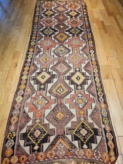 Vintage Kurdish Kilim in Allover Geometric Pattern in Brown, Ivory, Yellow, Red