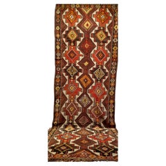 Antique Kurdish Kilim in Allover Geometric Pattern in Brown, Ivory, Yellow, Red