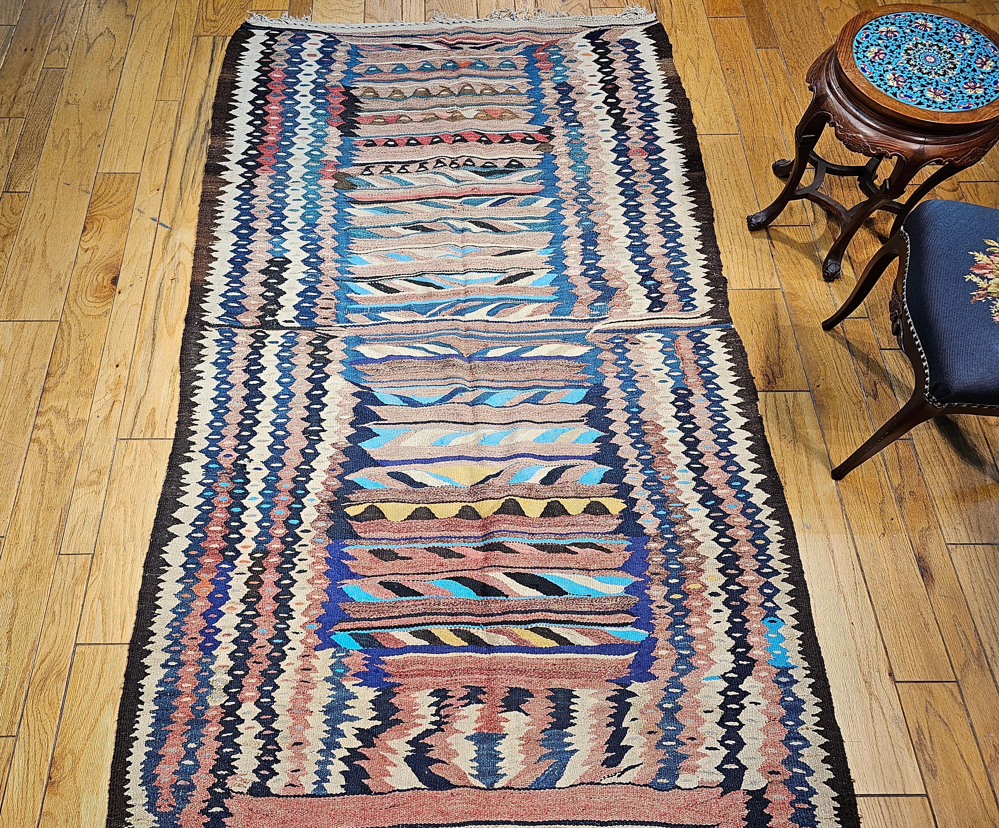 Vintage Kurdish Tapestry Kilim in Turquoise, Aqua, Green, Yellow, Red, Navy For Sale 5