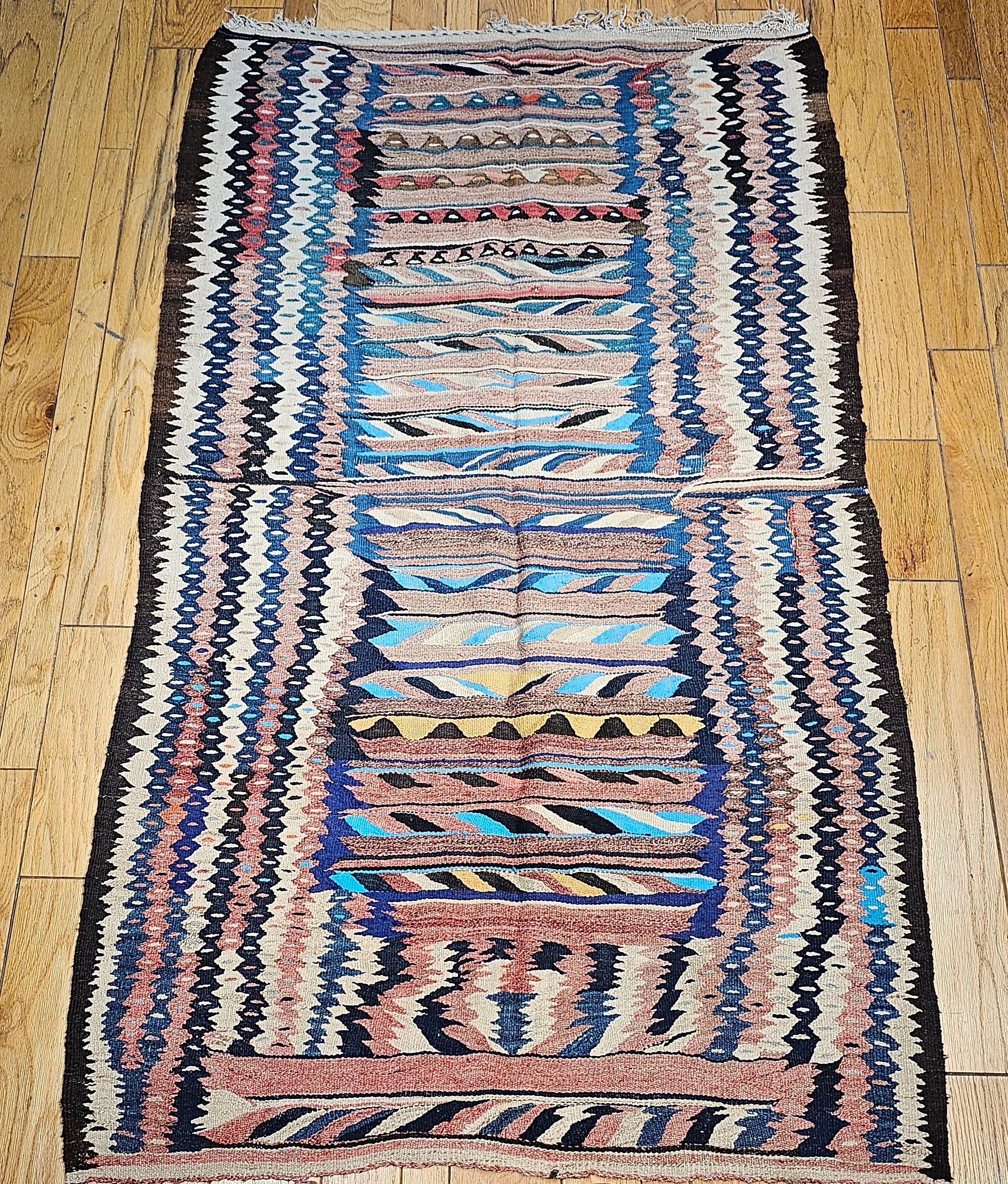 Vintage Kurdish Tapestry Kilim in Turquoise, Aqua, Green, Yellow, Red, Navy For Sale 10