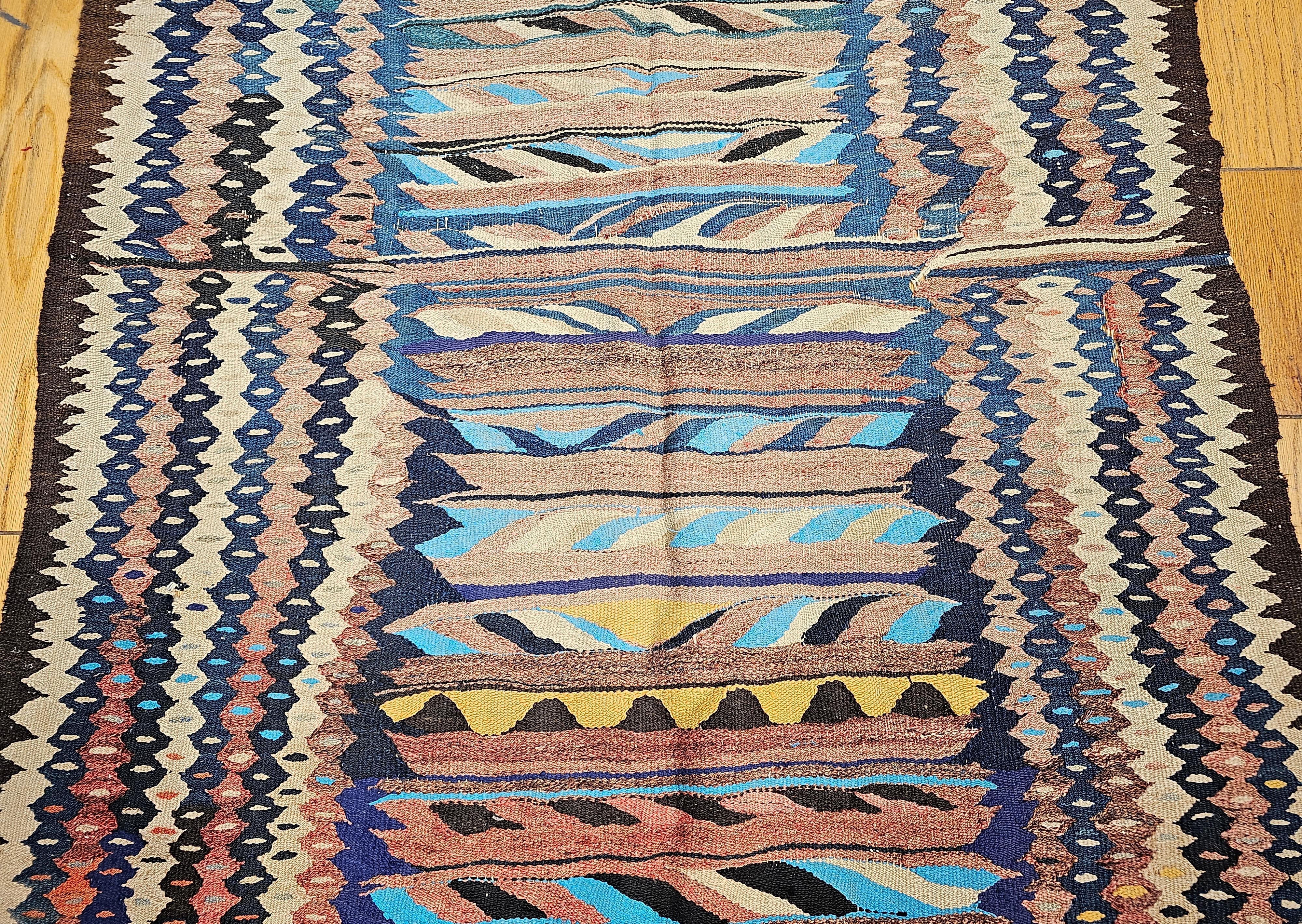 Vintage Kurdish Tapestry Kilim in Turquoise, Aqua, Green, Yellow, Red, Navy In Good Condition For Sale In Barrington, IL
