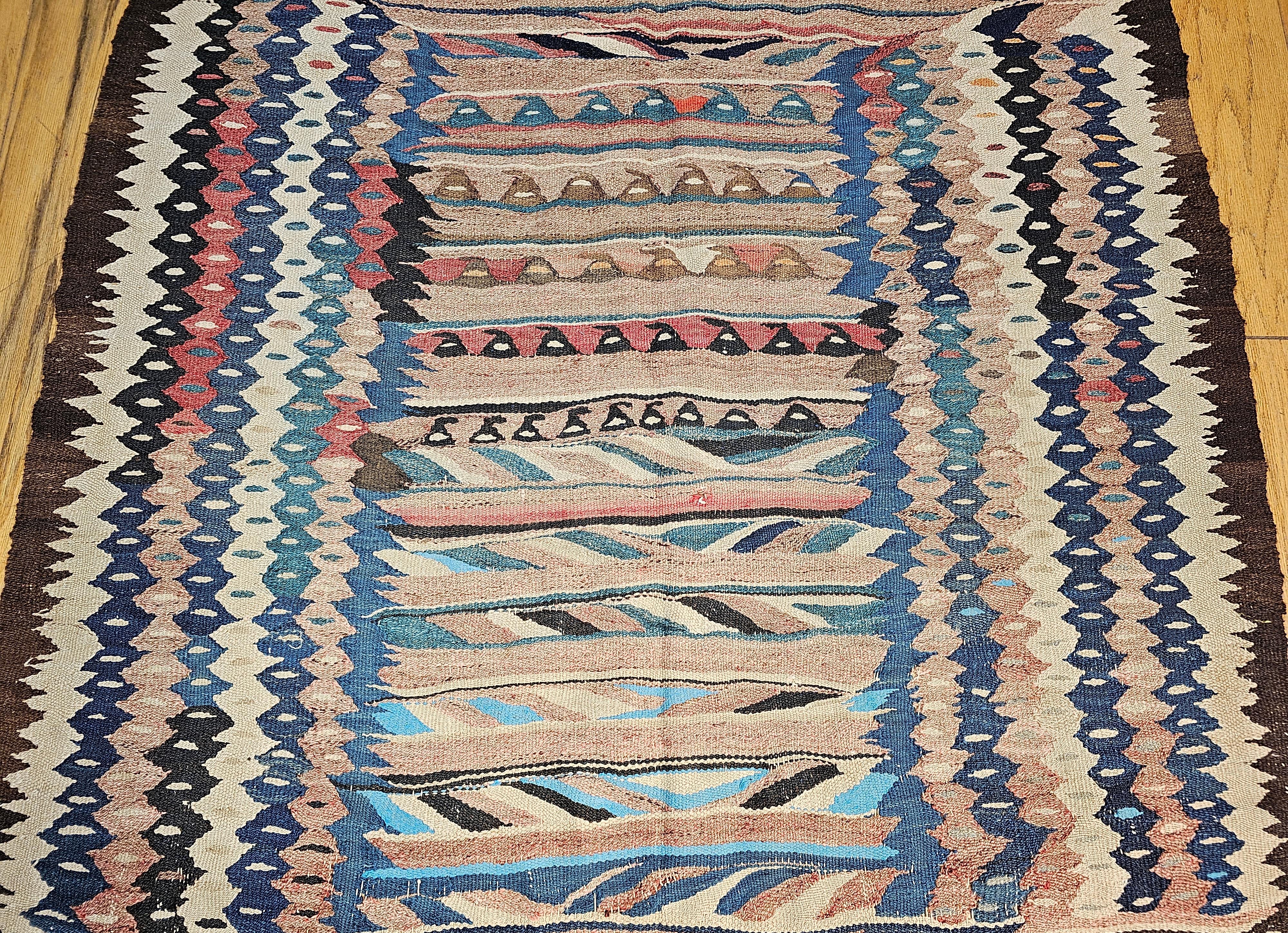 20th Century Vintage Kurdish Tapestry Kilim in Turquoise, Aqua, Green, Yellow, Red, Navy For Sale