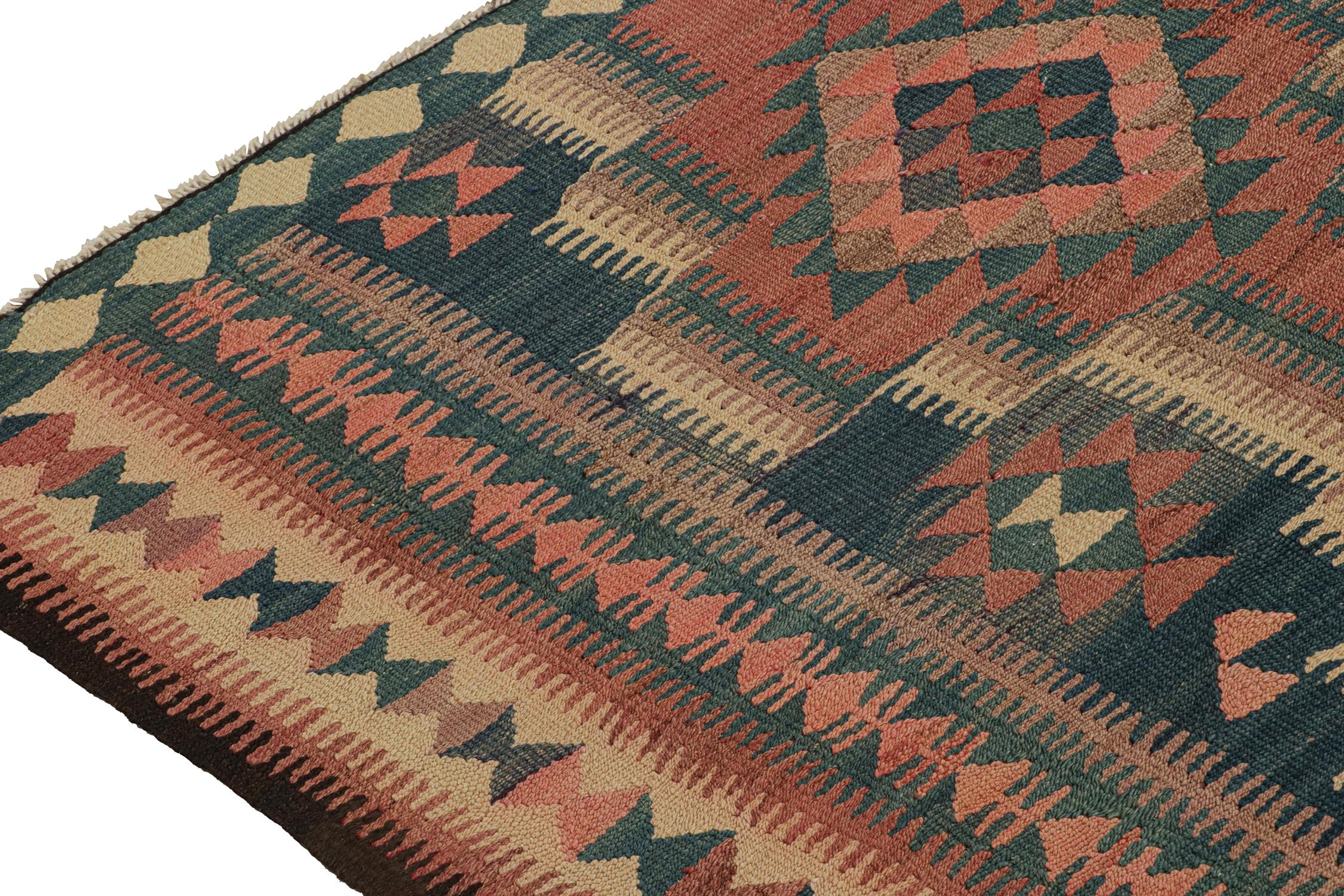 Tribal Vintage Kurdish Persian Kilim in Blue and Red Geometric Patterns by Rug & Kilim For Sale