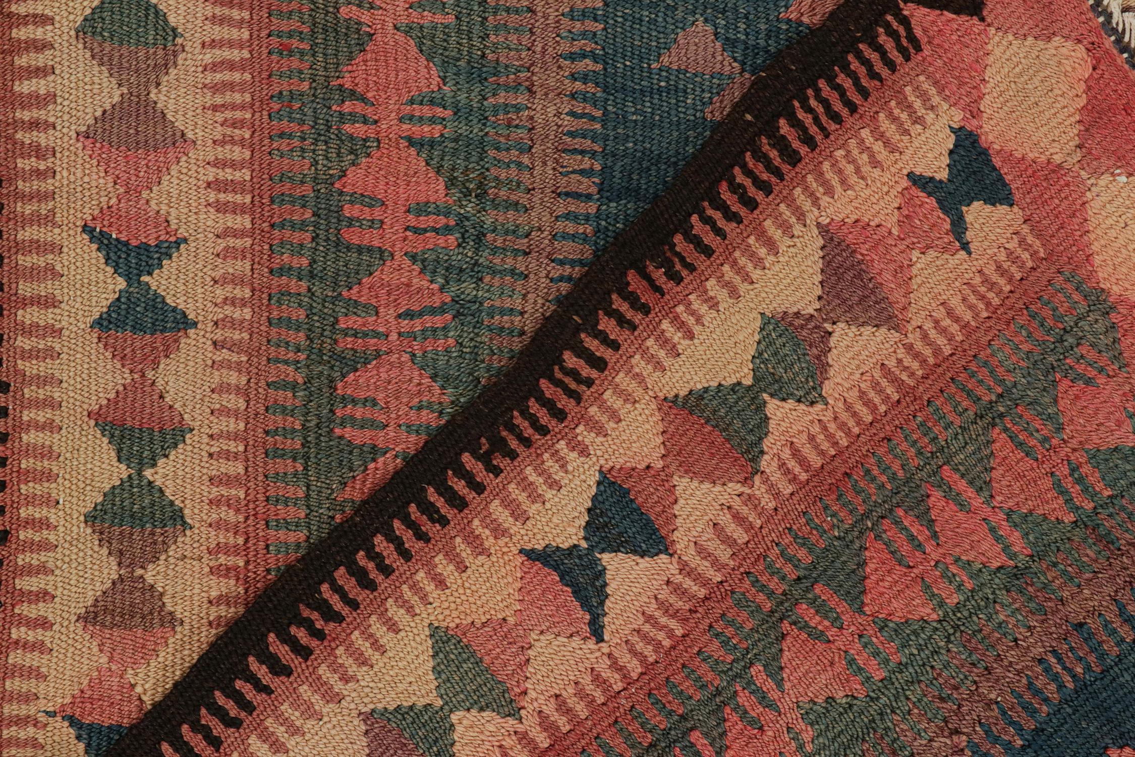 Vintage Kurdish Persian Kilim in Blue and Red Geometric Patterns by Rug & Kilim In Good Condition For Sale In Long Island City, NY