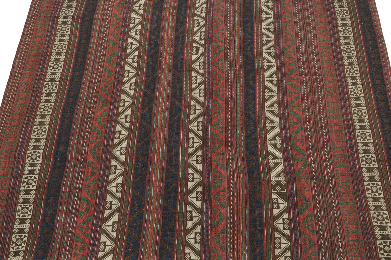 Tribal Vintage Kurdish Persian Kilim in Stripes & Geometric Patterns For Sale