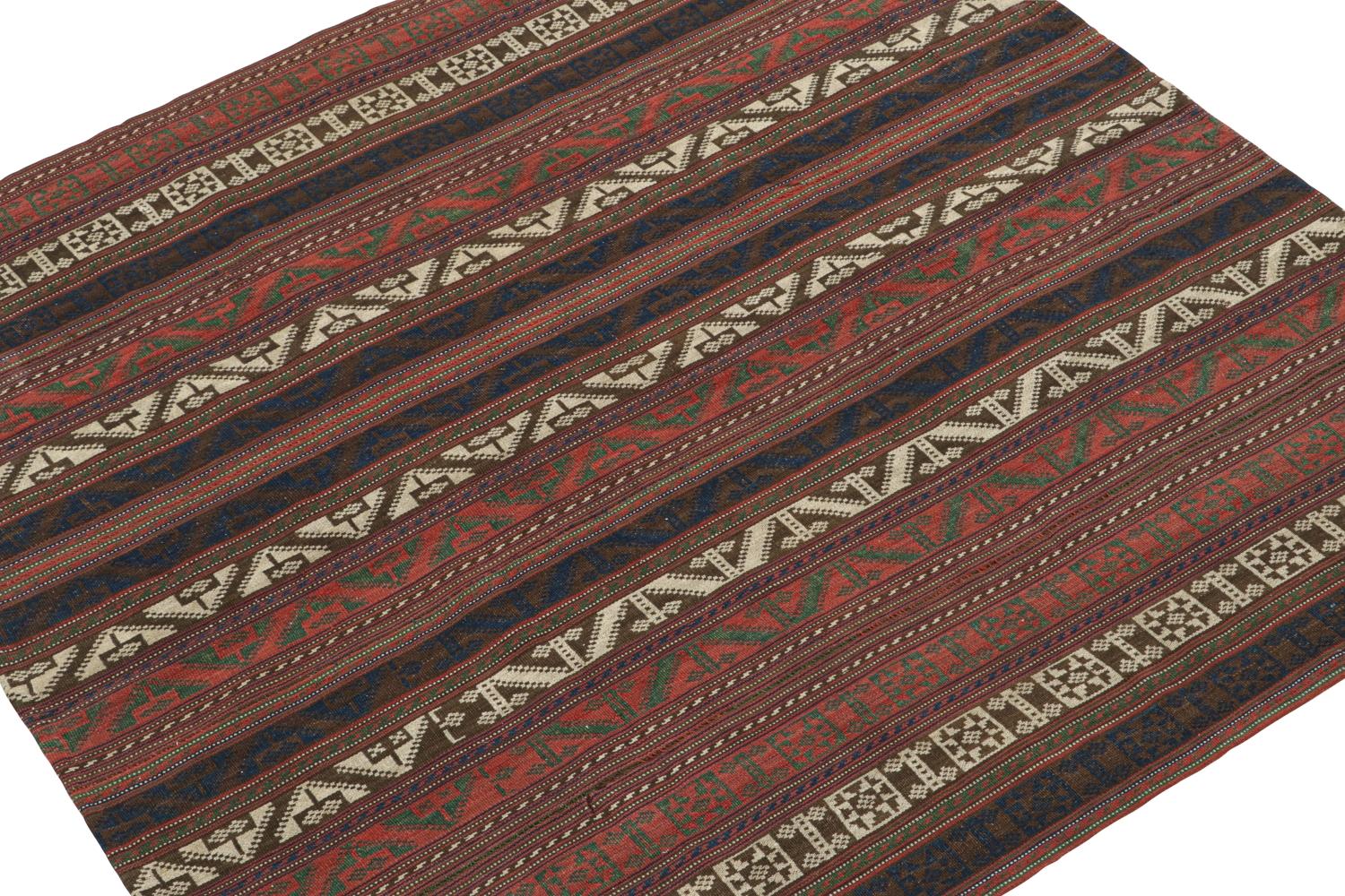 Hand-Knotted Vintage Kurdish Persian Kilim in Stripes & Geometric Patterns For Sale