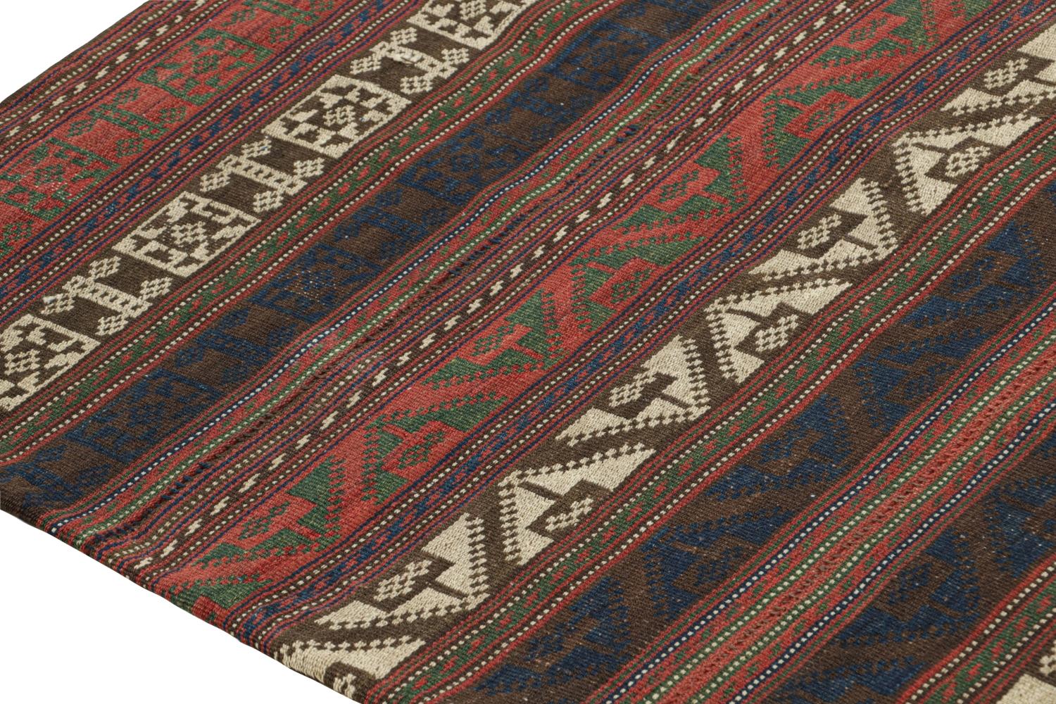 Vintage Kurdish Persian Kilim in Stripes & Geometric Patterns In Good Condition For Sale In Long Island City, NY