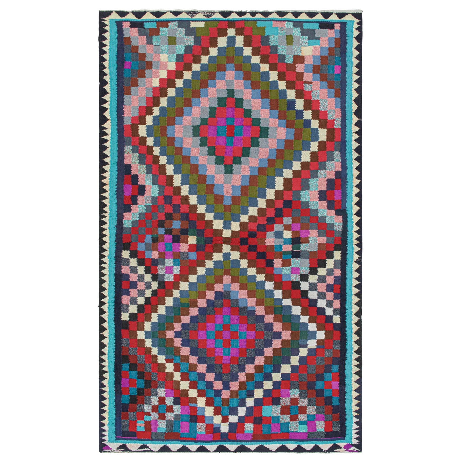 Kilim curdo persiano d'epoca con motivi geometrici vivaci in vendita