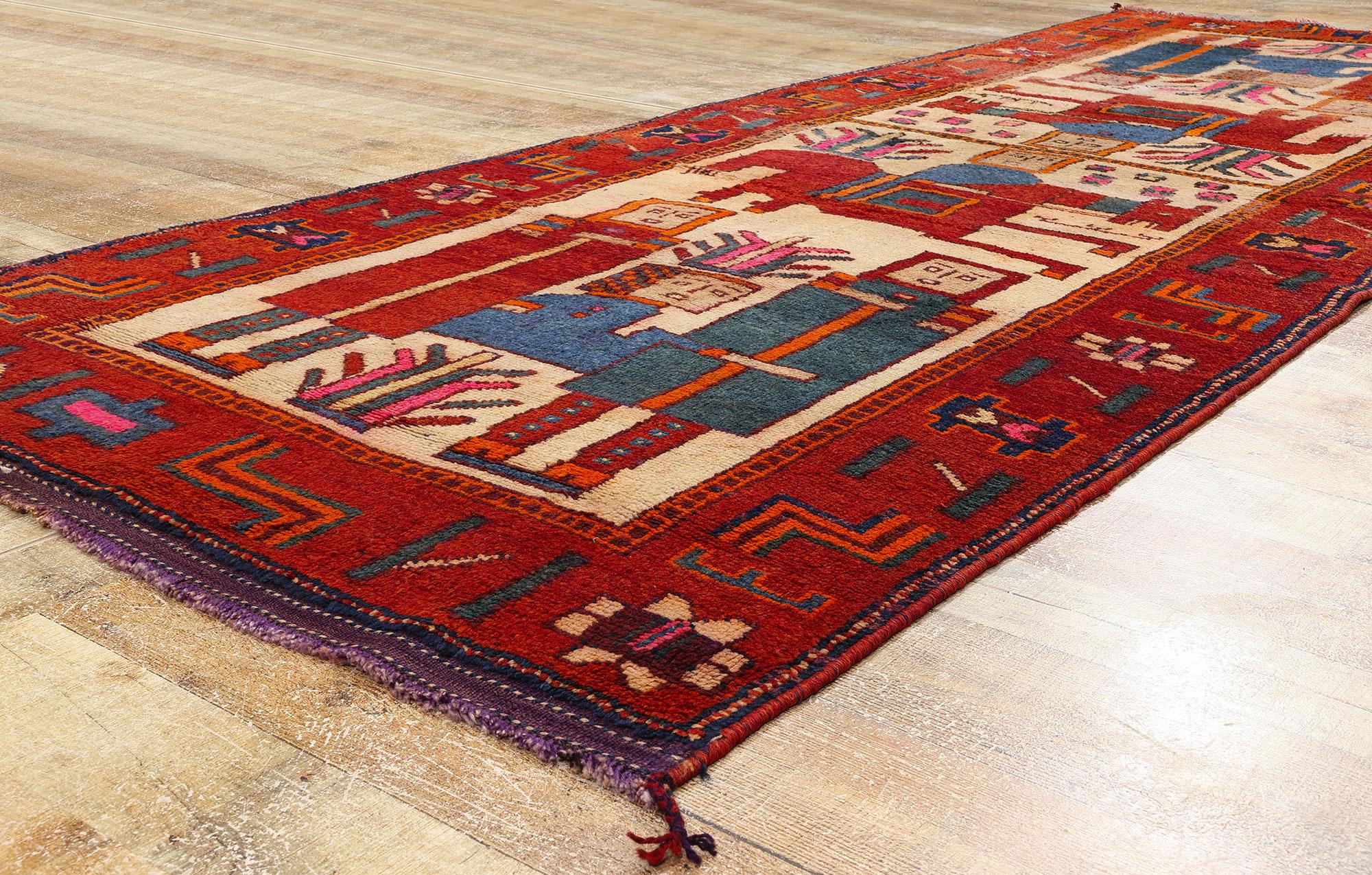 Alfombra pictórica kurda vintage, trágica historia de amor del rey Josrow y la reina Shiri siglo XX en venta