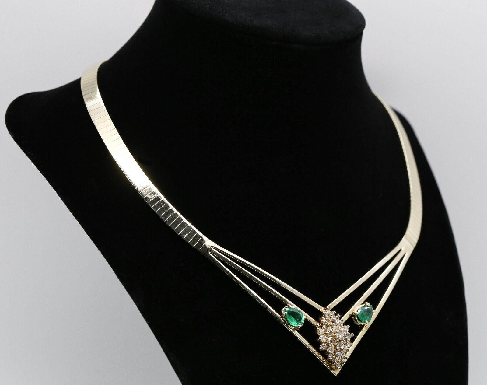 Vintage Kurt Gutmann 14k Yellow Gold Emerald & Diamond Necklace, 16.5 inch - 45. In Good Condition For Sale In Providence, RI