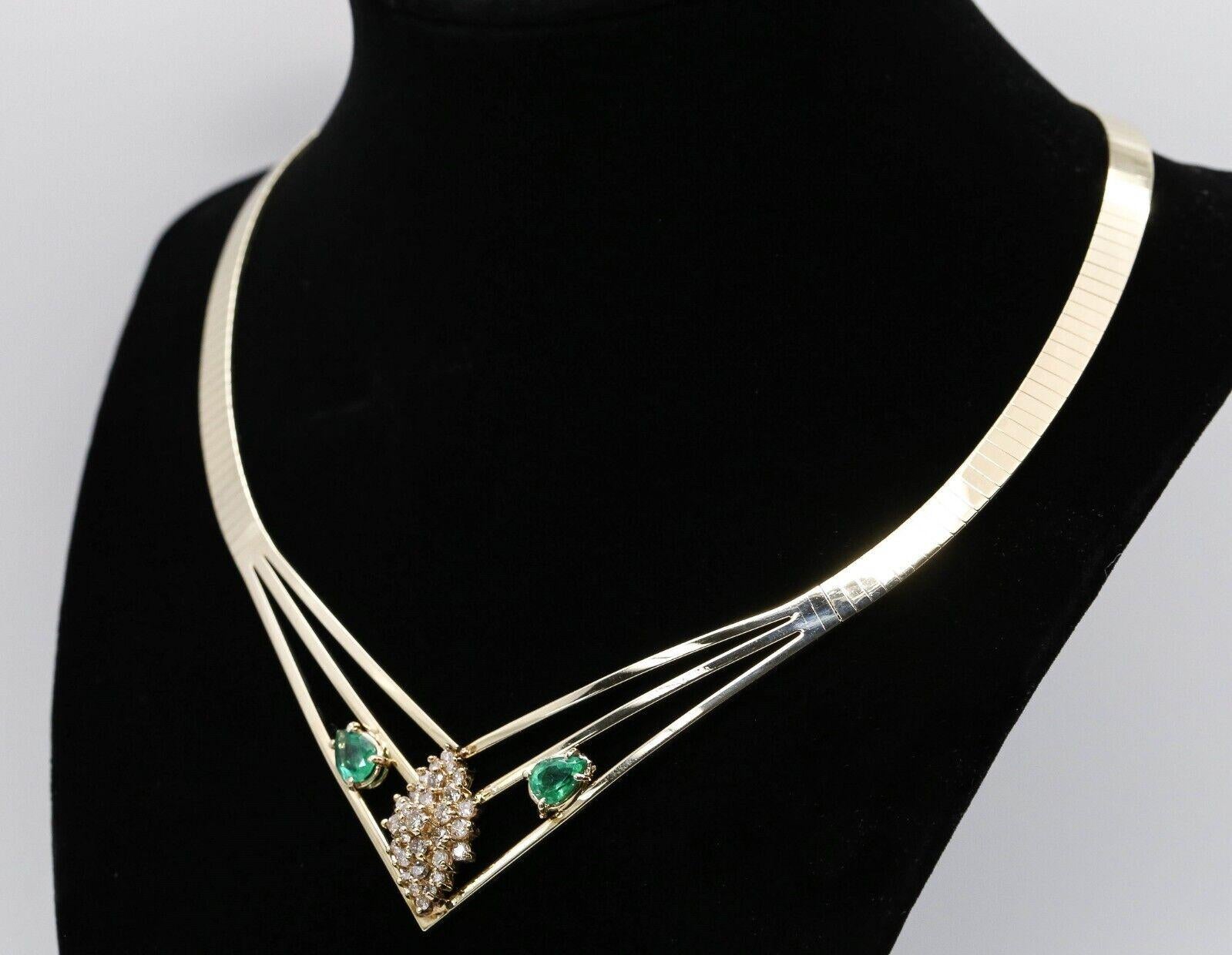 Women's Vintage Kurt Gutmann 14k Yellow Gold Emerald & Diamond Necklace, 16.5 inch - 45. For Sale