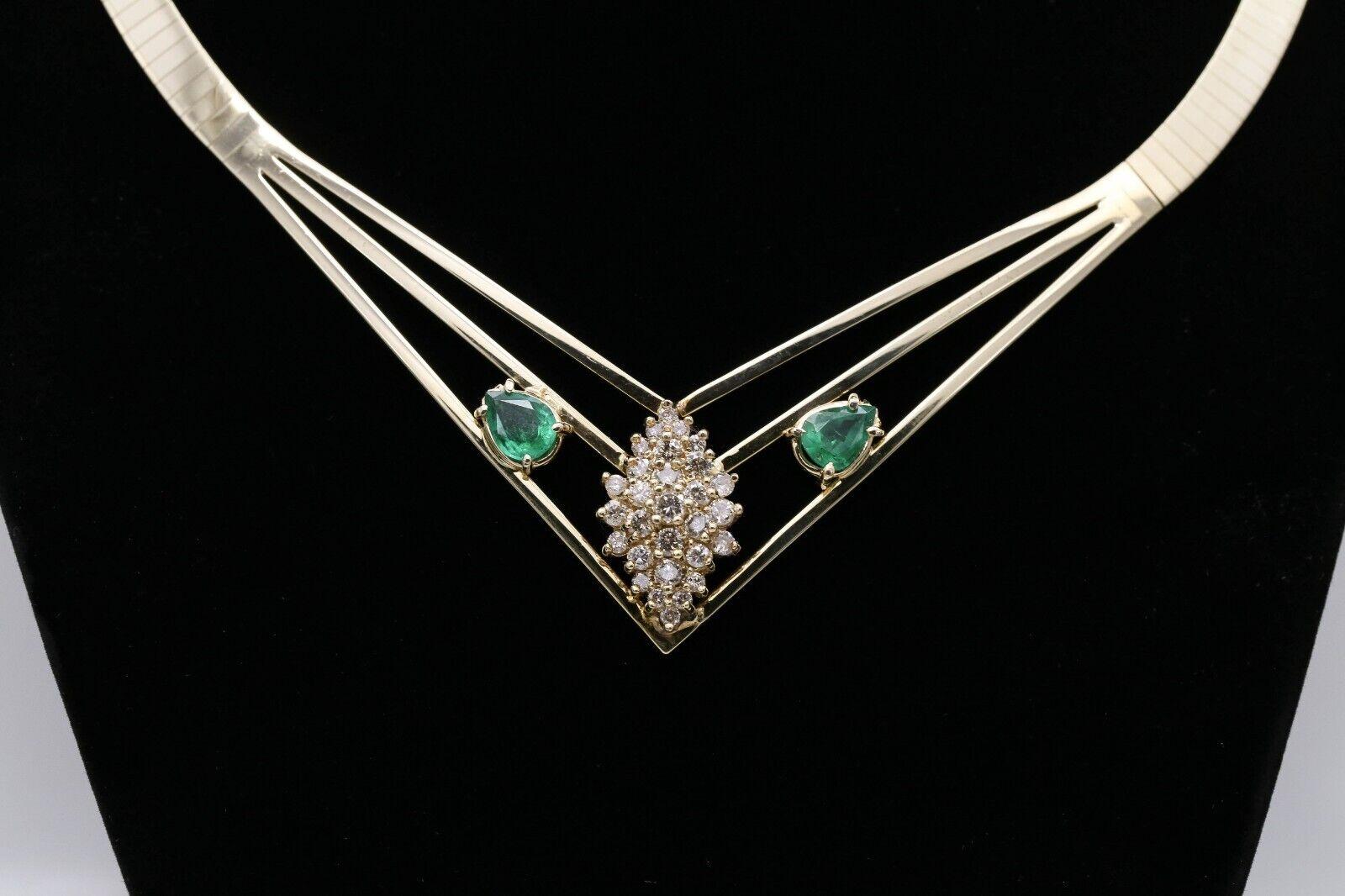 Vintage Kurt Gutmann 14k Yellow Gold Emerald & Diamond Necklace, 16.5 inch - 45. For Sale 1