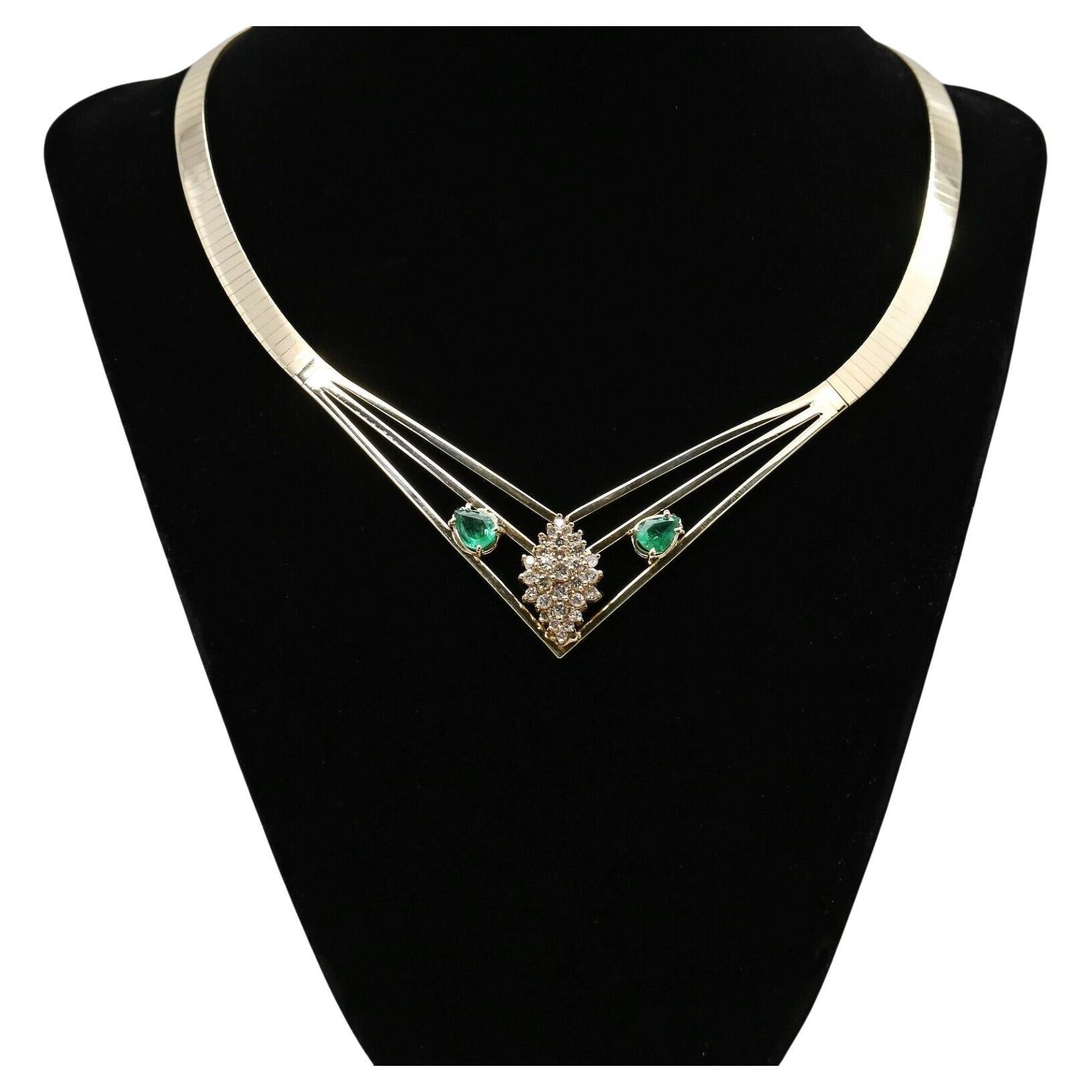 Vintage Kurt Gutmann 14k Yellow Gold Emerald & Diamond Necklace, 16.5 inch - 45.