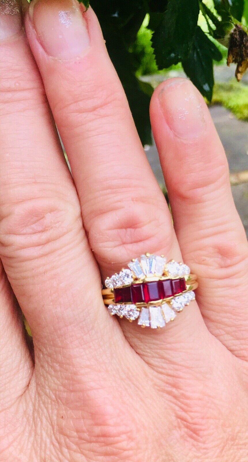 Vintage Kurt Wayne 18 Karat Gold 2.19 Carat VS Diamond Ruby Cocktail Ring In Excellent Condition For Sale In Shaker Heights, OH