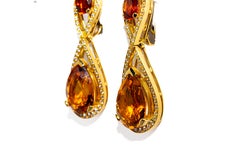 Vintage Kurt Wayne 18K 25.09 Carat Total Citrine and Diamond Drop Earrings